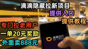 滴滴隐藏拉新项目，专门拉老用户一单20-50元奖励，提供入口和玩法教程倾城领域-倾城领域