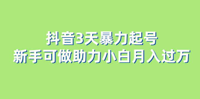 抖音3天暴力起号新手可做助力小白月入过万倾城领域-倾城领域
