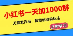 小红书一天加1000群，无需发作品，截留创业粉玩法 （附软件）倾城领域-倾城领域