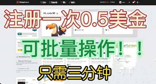 国外项目注册一次0.5美金 只需三分钟无脑操作 可批量放大 小白工作室福利倾城领域-倾城领域