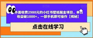 外面收费2980元的小红书壁纸掘金项目，单日收益破1000+，一部手机即可操作【揭秘】倾城领域-倾城领域