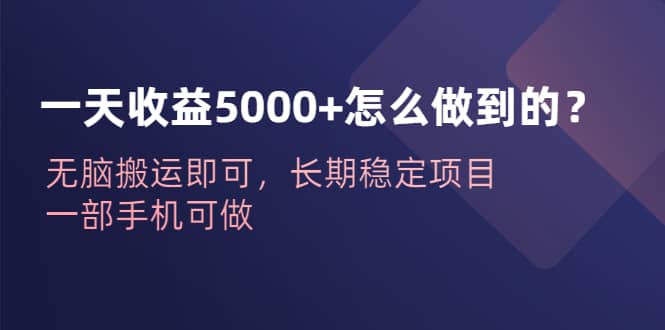 一天收益5000+怎么做到的？无脑搬运即可，长期稳定项目，一部手机可做倾城领域-倾城领域