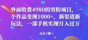 外面收费4980的男粉项目，一个作品变现1000+，新渠道新玩法，一部手机实现月入过万【揭秘】倾城领域-倾城领域