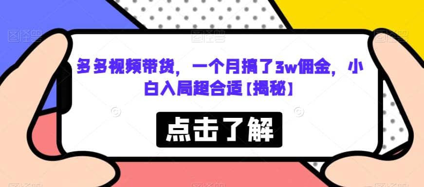 多多视频带货，一个月搞了3w佣金，小白入局超合适【揭秘】倾城领域-倾城领域