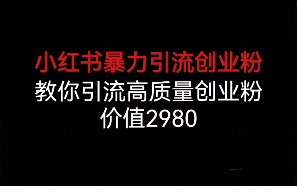 小红书暴力引流创业粉，教你引流高质量创业粉，价值2980倾城领域-倾城领域