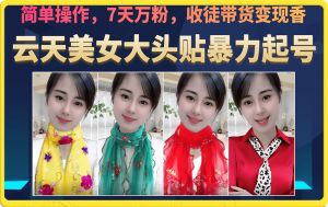 美女大头贴暴力起号教学，简单操作，7天万粉，收徒带货变现香倾城领域-倾城领域