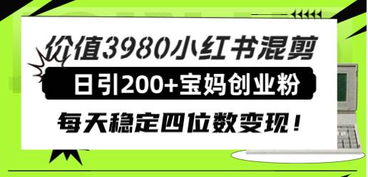 价值3980小红书混剪日引200+宝妈创业粉，每天稳定四位数变现！倾城领域-倾城领域