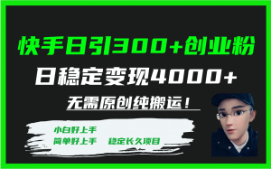 快手日引300+创业粉日稳定变现4000+无需原创纯搬运！倾城领域-倾城领域