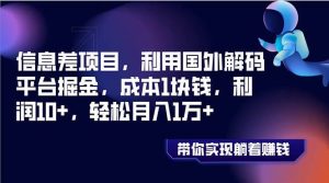 信息差项目，利用国外解码平台掘金，成本1块钱，利润10+，轻松月入1万+倾城领域-倾城领域