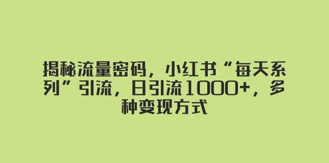 揭秘流量密码，小红书“每天系列”引流，日引流1000+，多种变现方式倾城领域-倾城领域