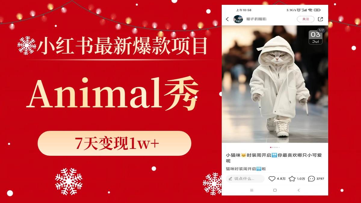 小红书最新爆款项目，Animal秀，7天变现1w+倾城领域-倾城领域