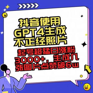 抖音使用GPT4生成不正经照片，起号超猛日涨粉3000+，生成几张图片点赞破6w+倾城领域-倾城领域