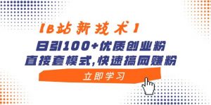 【B站新技术】日引100+优质创业粉，直接套模式，快速搞网赚粉倾城领域-倾城领域