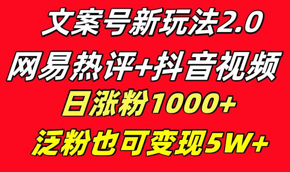 文案号新玩法 网易热评+抖音文案 一天涨粉1000+ 多种变现模式 泛粉也可变现倾城领域-倾城领域