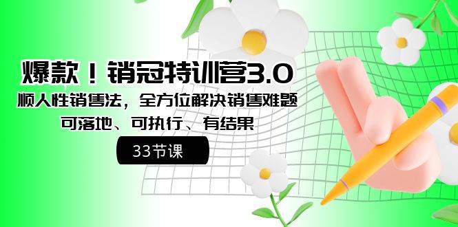 爆款！销冠特训营3.0之顺人性销售法，全方位解决销售难题、可落地、可执行、有结果倾城领域-倾城领域