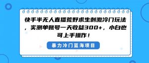 快手半无人直播荒野求生刺激冷门玩法，实测单账号一天收益300+，小白也…倾城领域-倾城领域