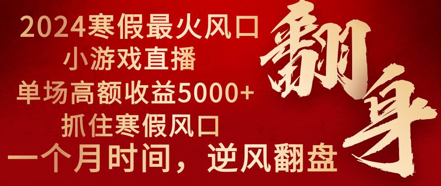 2024年最火寒假风口项目 小游戏直播 单场收益5000+抓住风口 一个月直接提车倾城领域-倾城领域