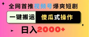 视频号爆爽短剧推广，一键搬运，傻瓜式操作，日入2000+倾城领域-倾城领域