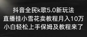 抖音全民k歌5.0新玩法，直播挂小雪花卖教程月入10万，小白轻松上手，保…倾城领域-倾城领域