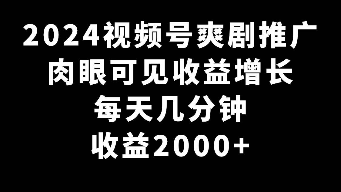 2024视频号爽剧推广，肉眼可见的收益增长，每天几分钟收益2000+倾城领域-倾城领域