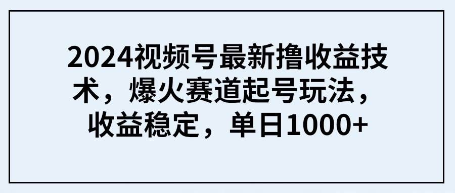2024视频号最新撸收益技术，爆火赛道起号玩法，收益稳定，单日1000+倾城领域-倾城领域