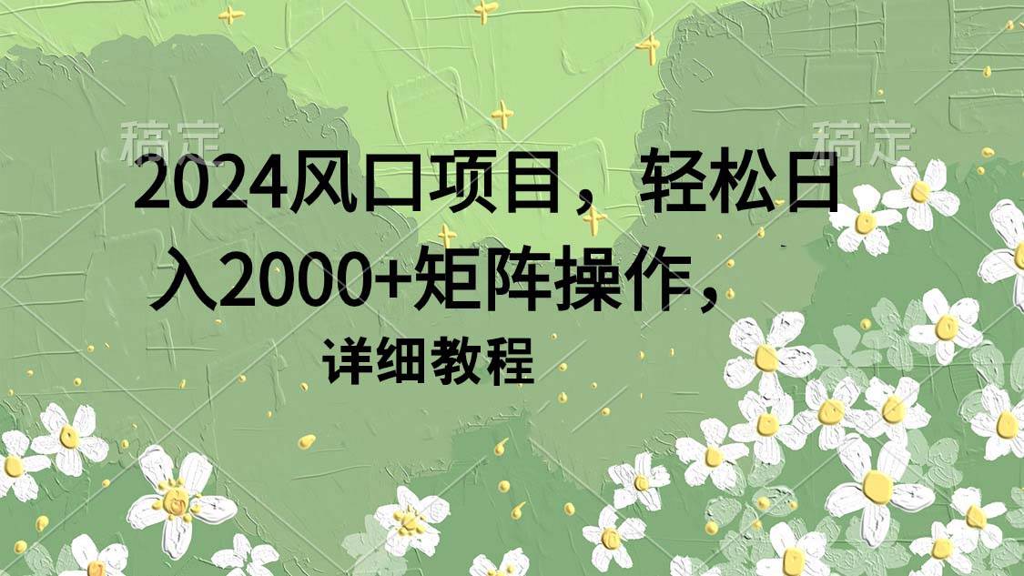 2024风口项目，轻松日入2000+矩阵操作，详细教程倾城领域-倾城领域