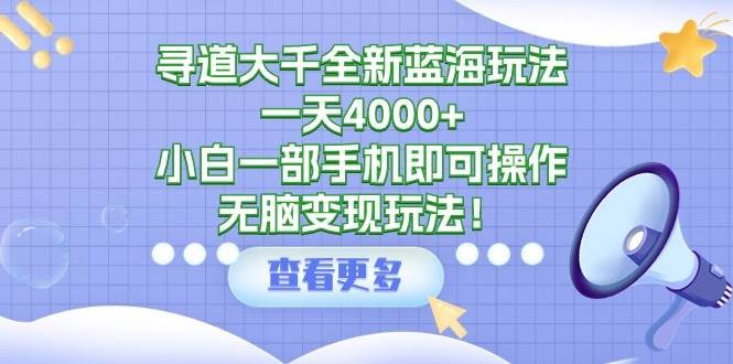 寻道大千全新蓝海玩法，一天4000+，小白一部手机即可操作，无脑变现玩法！倾城领域-倾城领域