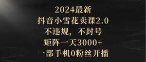 2024最新抖音小雪花卖课2.0 不违规 不封号 矩阵一天3000+一部手机0粉丝开播倾城领域-倾城领域