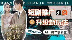 短剧推广升级新玩法，AI一键二创去重，轻松月入2w+（教程+素材）倾城领域-倾城领域