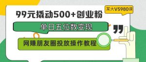 99元撬动500+创业粉，单日五位数变现，网赚朋友圈投放操作教程价值5980！倾城领域-倾城领域