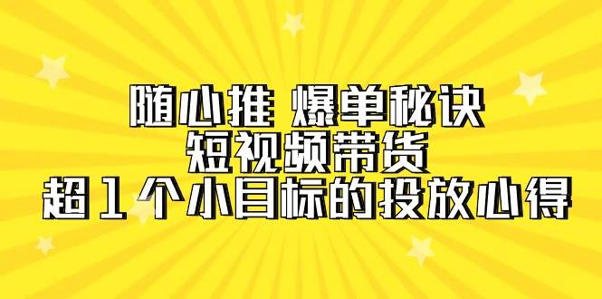 随心推 爆单秘诀，短视频带货-超1个小目标的投放心得（7节视频课）倾城领域-倾城领域