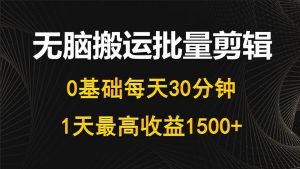 每天30分钟，0基础无脑搬运批量剪辑，1天最高收益1500+倾城领域-倾城领域