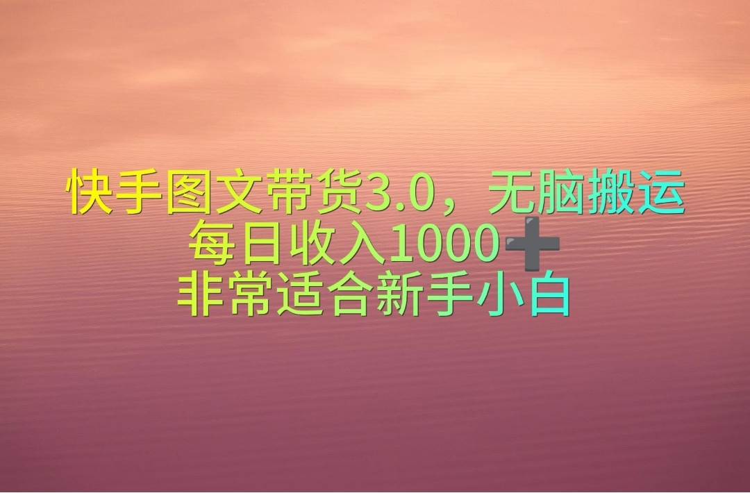 快手图文带货3.0，无脑搬运，每日收入1000＋，非常适合新手小白倾城领域-倾城领域