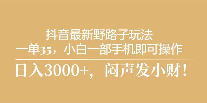 抖音最新野路子玩法，一单35，小白一部手机即可操作，，日入3000+，闷…倾城领域-倾城领域