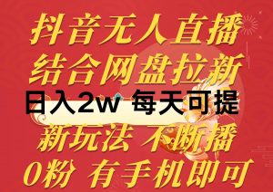 抖音无人直播，结合网盘拉新，日入2万多，提现次日到账！新玩法不违规…倾城领域-倾城领域