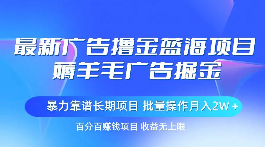 最新广告撸金蓝海项目，薅羊毛广告掘金 长期项目 批量操作月入2W＋倾城领域-倾城领域