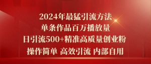2024年最猛暴力引流方法，单条作品百万播放 单日引流500+高质量精准创业粉倾城领域-倾城领域