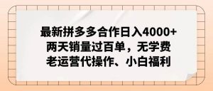最新拼多多合作日入4000+两天销量过百单，无学费、老运营代操作、小白福利倾城领域-倾城领域