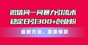 微信问一问暴力引流术，稳定日引300+创业粉，最新方法，条条爆款倾城领域-倾城领域