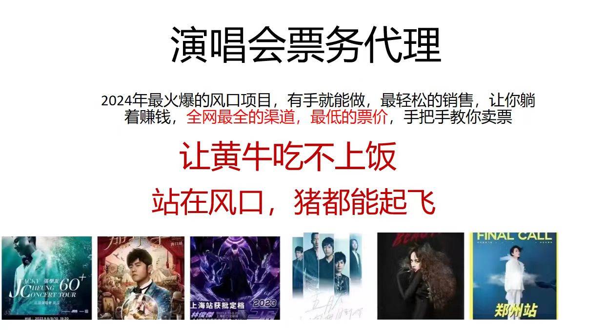 2024演唱会低价票务代理，全网最低的票价，手把手教你卖票，日入2000+倾城领域-倾城领域
