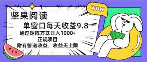 坚果阅读单窗口每天收益9.8通过矩阵方式日入1000+正规项目附有管道收益…倾城领域-倾城领域