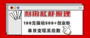 利用杠杆100元撬动500+创业粉，单日变现5位数倾城领域-倾城领域