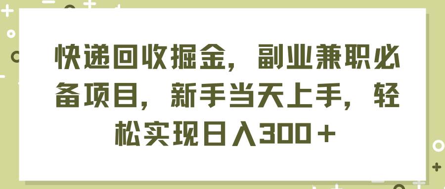 快递回收掘金，副业兼职必备项目，新手当天上手，轻松实现日入300＋倾城领域-倾城领域