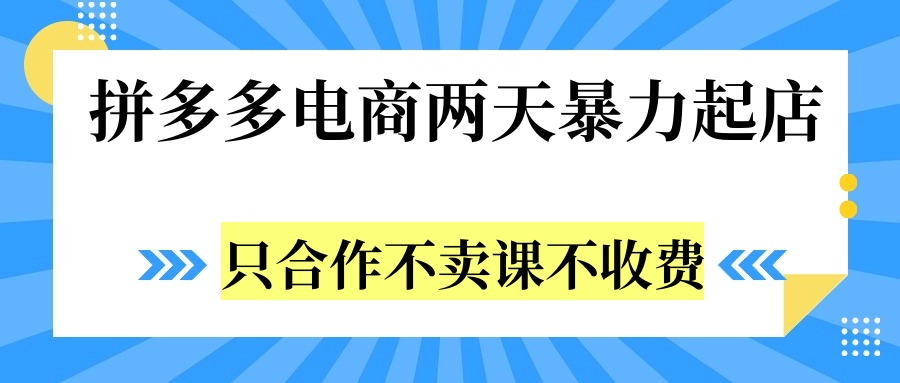 拼多多两天暴力起店，只合作不卖课不收费倾城领域-倾城领域