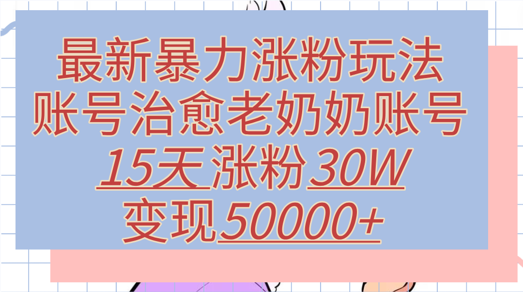 最新暴力涨粉玩法，治愈老奶奶账号，15天涨粉30W，变现50000+【揭秘】倾城领域-倾城领域
