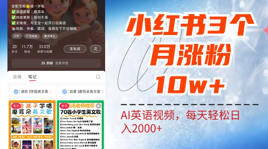 小红书三个月涨粉10W！AI英语视频0成本制作，每天轻松日入2000+倾城领域-倾城领域