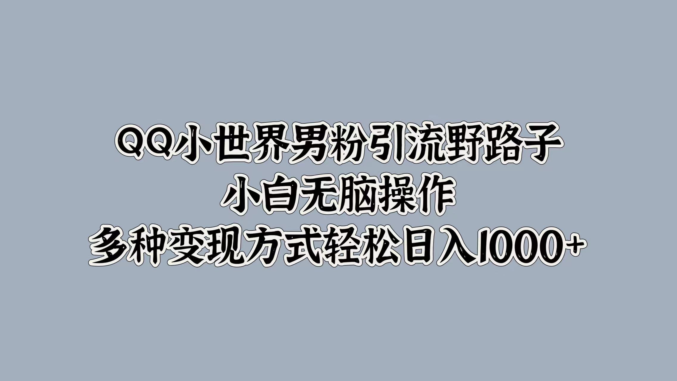 QQ小世界男粉引流野路子，小白无脑操作，多种变现方式轻松日入1000+倾城领域-倾城领域