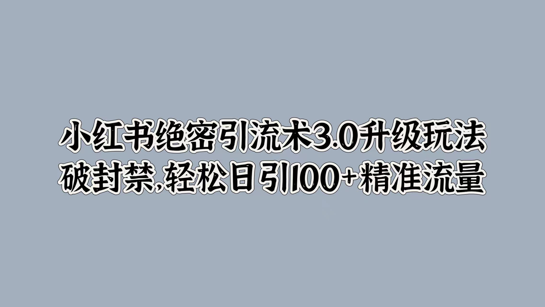 小红书绝密引流术3.0升级玩法，破封禁，轻松日引100+精准流量倾城领域-倾城领域