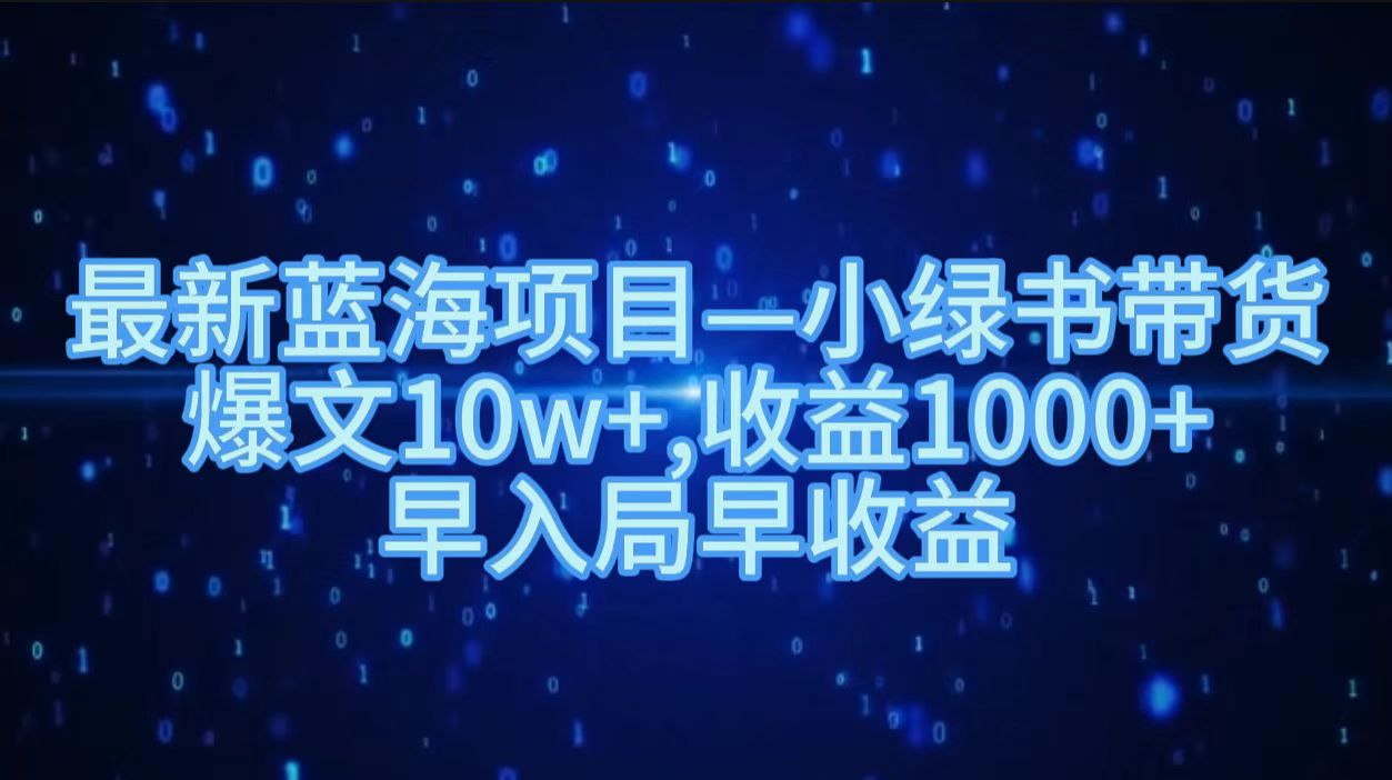 最新蓝海项目小绿书带货，爆文10w＋，收益1000＋，早入局早获益！！倾城领域-倾城领域
