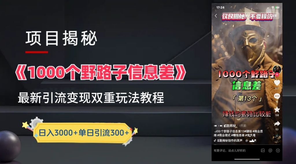 抖音一千个野路子信息差最新玩法教程-变现＋引流的玩法具体拆解倾城领域-倾城领域
